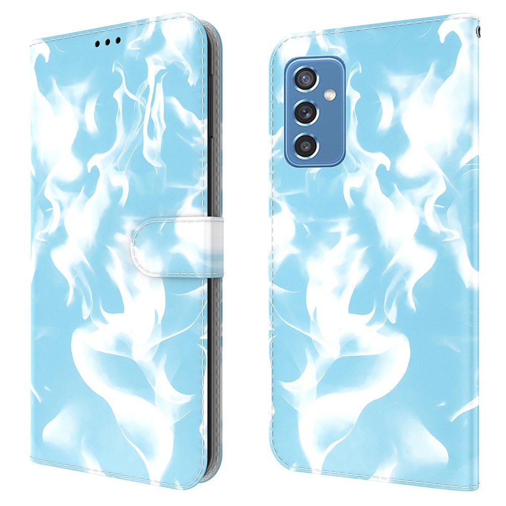 Scratch-resistant Phone Cover Stylish Fog Pattern Printing PU Leather Magnetic Closure Flip Folio Wallet Phone Case for Samsung Galaxy M52 5G - Blue-1