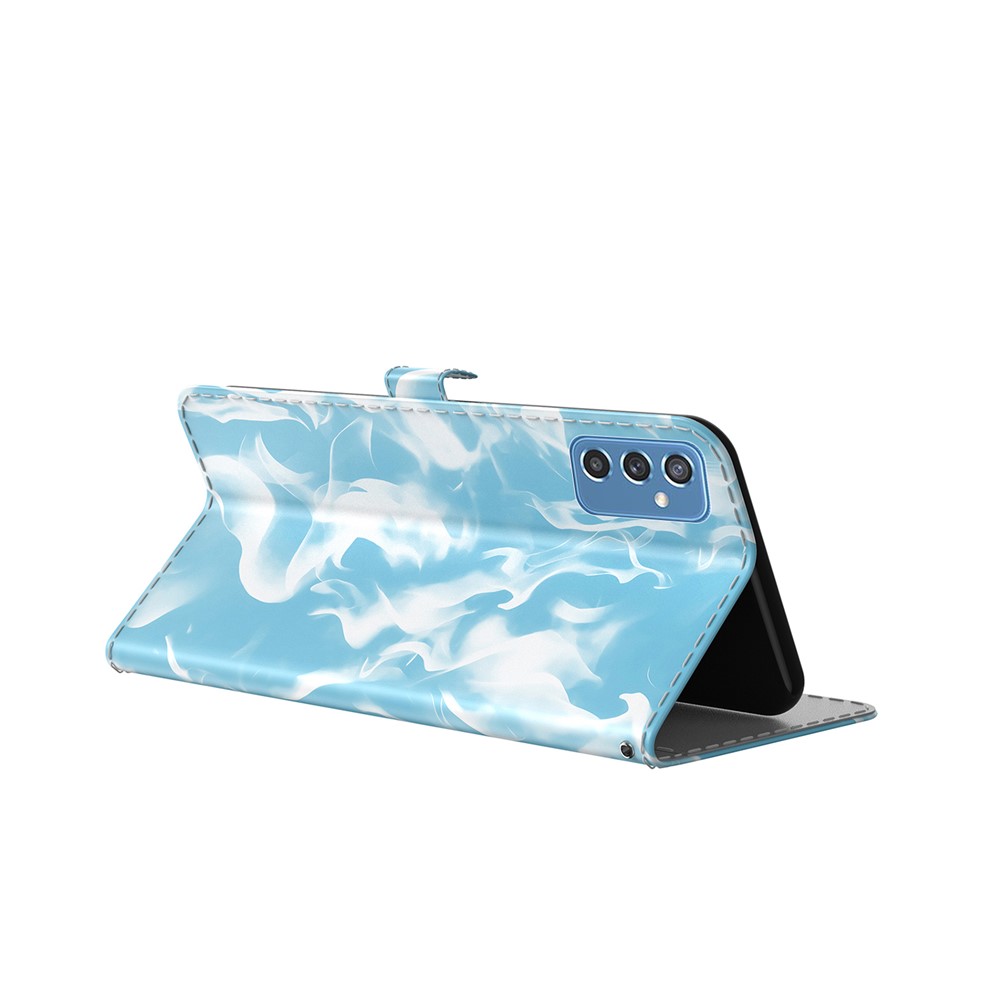 Scratch-resistant Phone Cover Stylish Fog Pattern Printing PU Leather Magnetic Closure Flip Folio Wallet Phone Case for Samsung Galaxy M52 5G - Blue-5