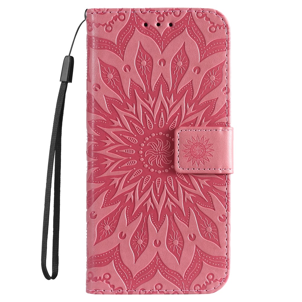 Kt-sprudelblumen-serie-1 Sun Mandala Muster Imprinted Cover Wallet Stand Anti-fall-leder-hülle Mit Handgelenkriemen Für Samsung Galaxy S22 Ultra 5g - Rosa-2