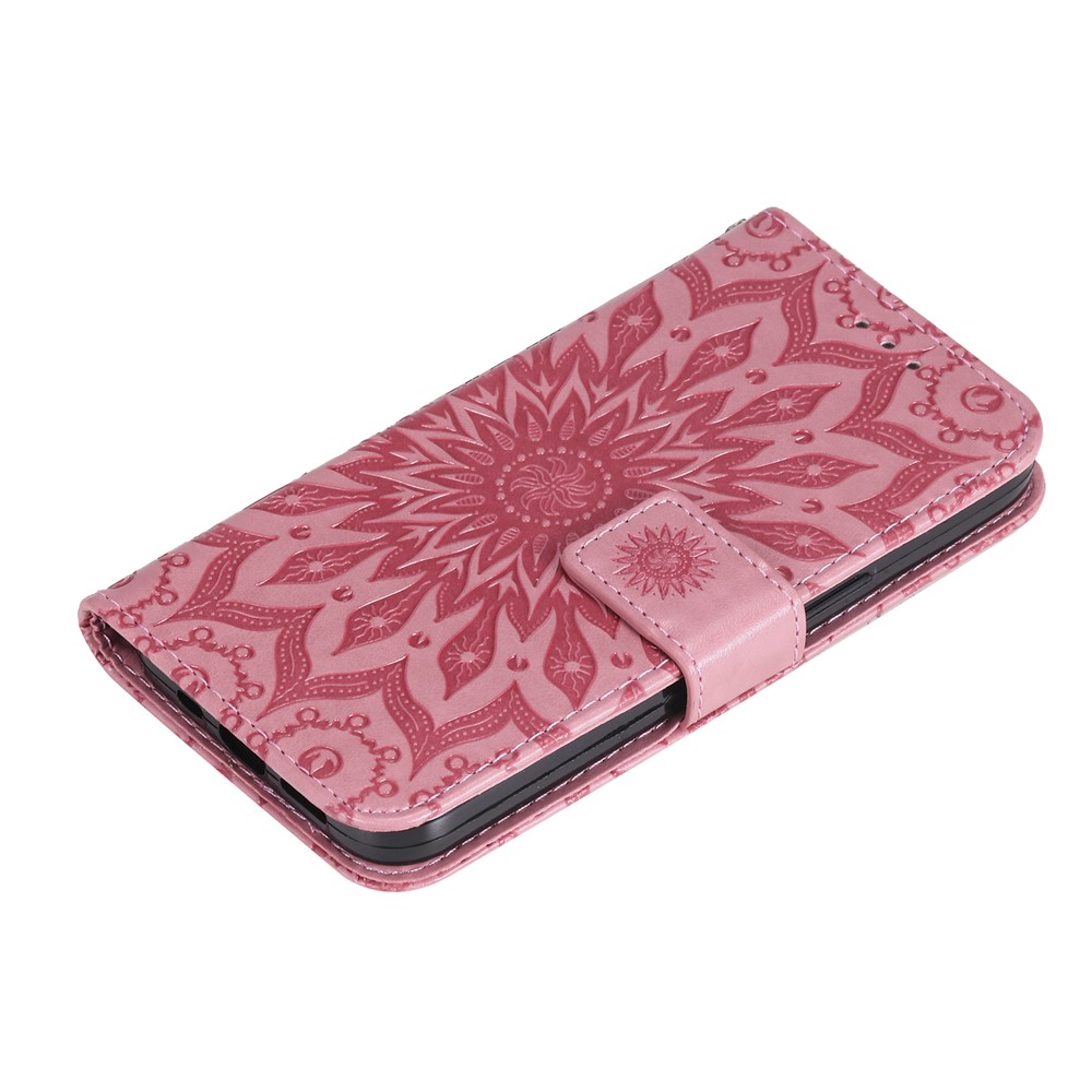 Kt-sprudelblumen-serie-1 Sun Mandala Muster Imprinted Cover Wallet Stand Anti-fall-leder-hülle Mit Handgelenkriemen Für Samsung Galaxy S22 Ultra 5g - Rosa-7