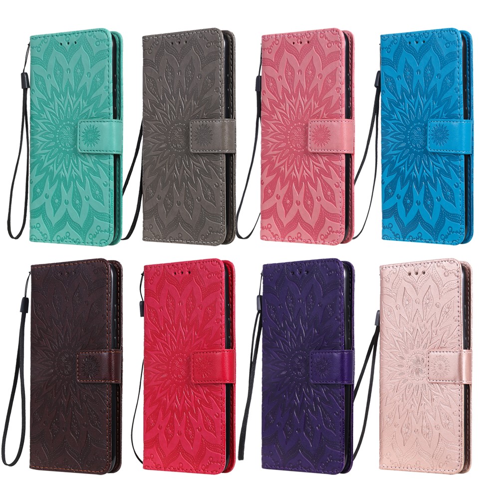 Sun Mandala Pattern Imprinted Cover Wallet Stand Shockproof Protective Leather Case with Lanyard for Samsung Galaxy S22 Plus - Pink-9