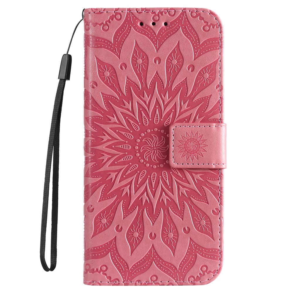 Sun Mandala Pattern Imprinted Cover Wallet Stand Well-Protected Drop-Proof Leather Case Shell with Lanyard for Samsung Galaxy A13 5G - Pink-2