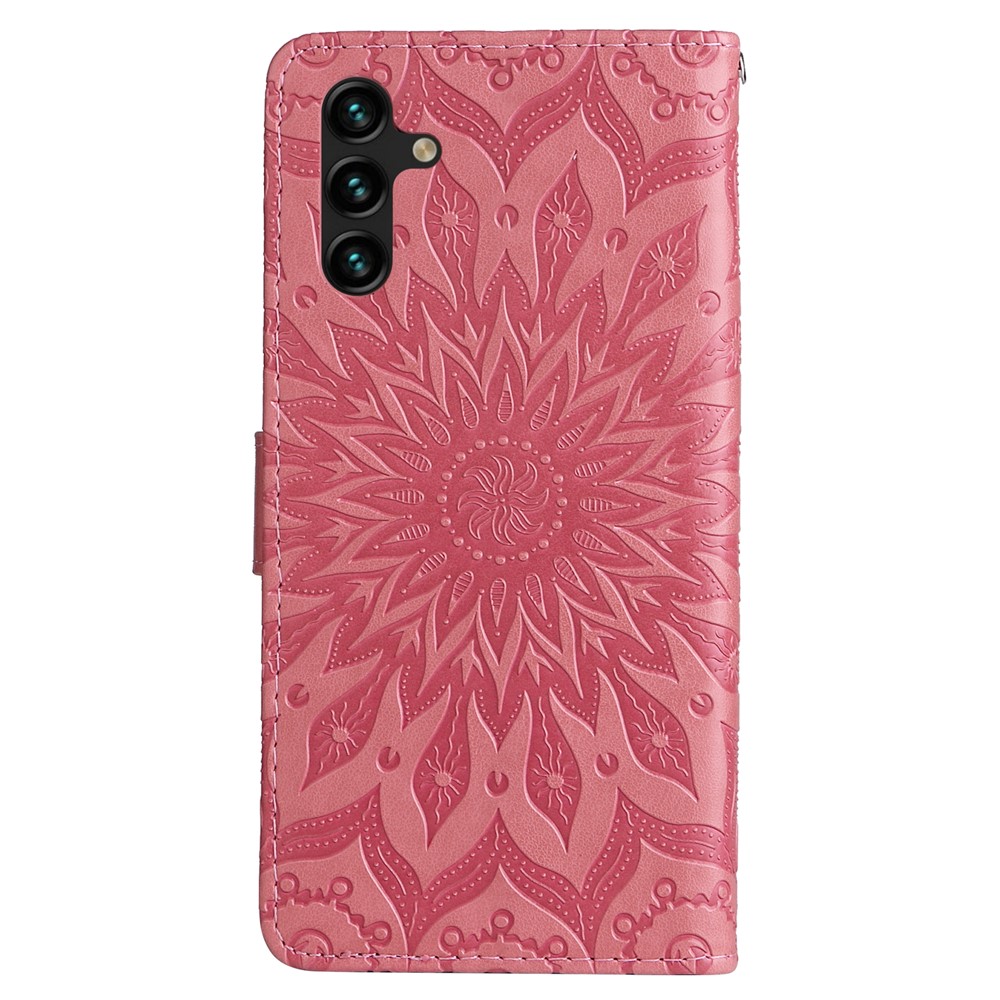 Sun Mandala Pattern Imprinted Cover Wallet Stand Well-Protected Drop-Proof Leather Case Shell with Lanyard for Samsung Galaxy A13 5G - Pink-3
