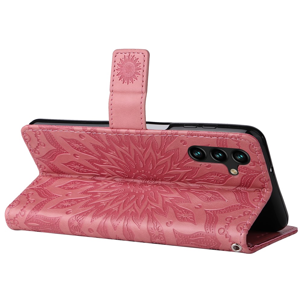 Sun Mandala Pattern Imprinted Cover Wallet Stand Well-Protected Drop-Proof Leather Case Shell with Lanyard for Samsung Galaxy A13 5G - Pink-4