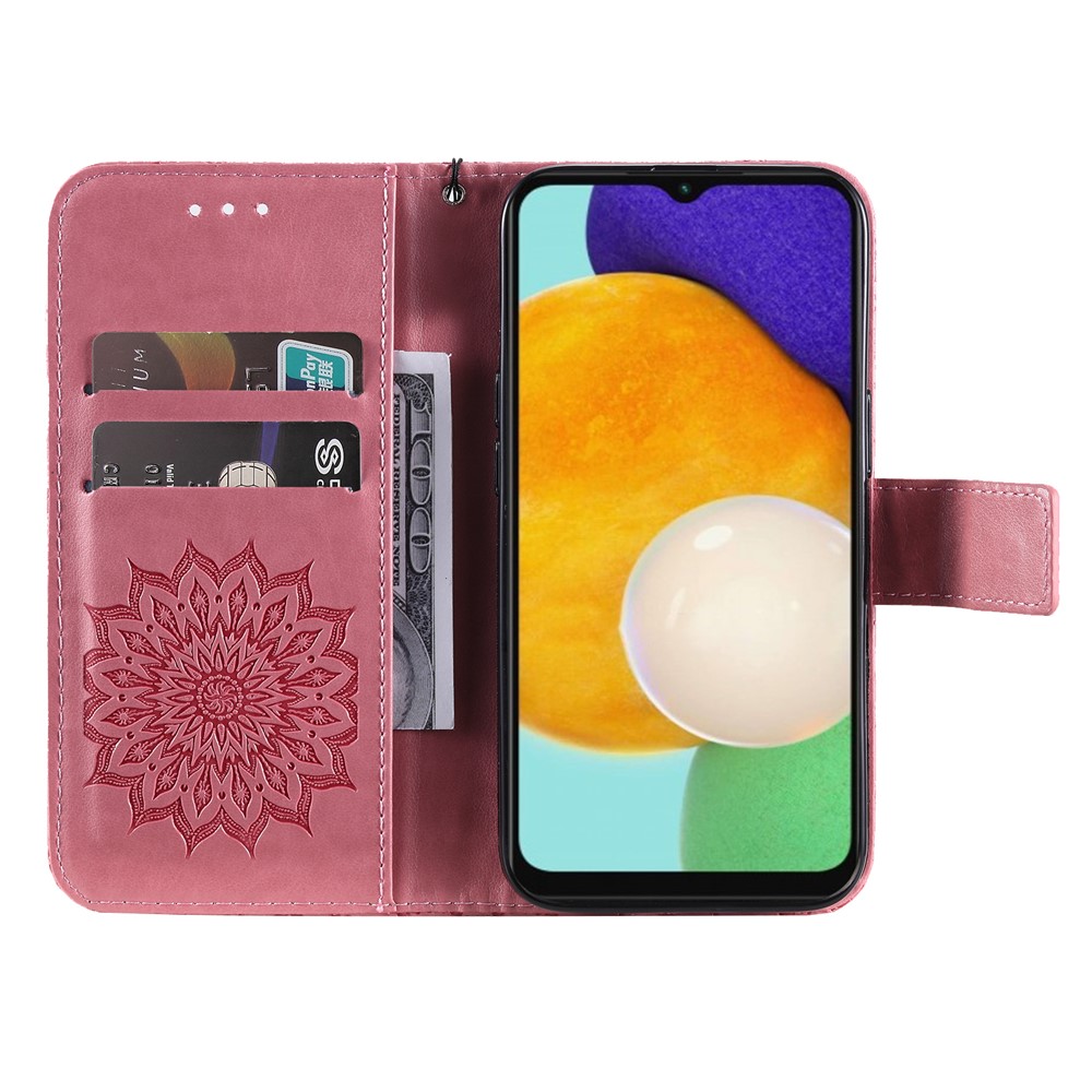 Sun Mandala Pattern Imprinted Cover Wallet Stand Well-Protected Drop-Proof Leather Case Shell with Lanyard for Samsung Galaxy A13 5G - Pink-6