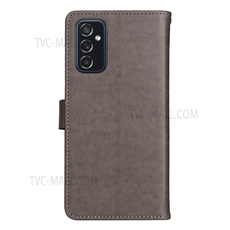 Magnetic Clasp Closure Imprinting Cat and Bee Leather Phone Stand Case Wallet Shell with Strap for Samsung Galaxy M52 5G - Grey-4