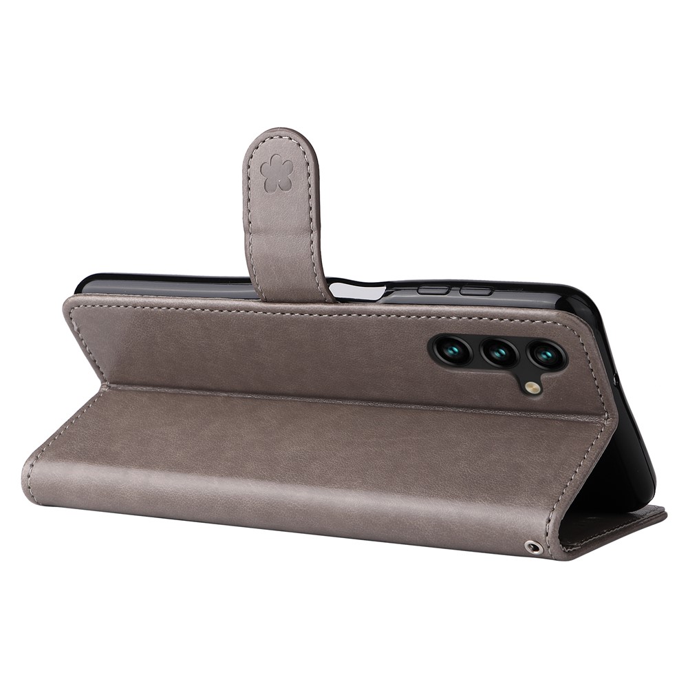 Imprinting Cat and Bee PU Leather Folio Flip Phone Case with Stand Wallet for Samsung Galaxy A13 5G - Grey-7