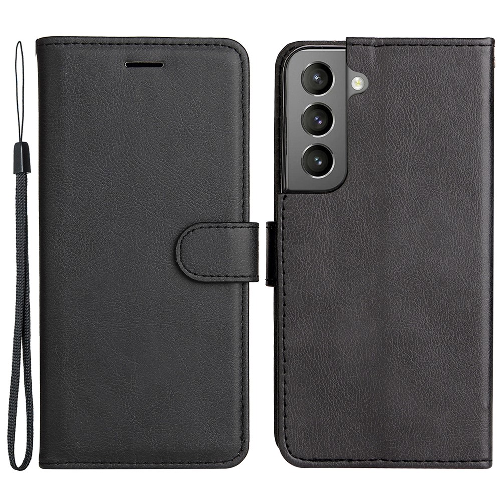 Solid Color Shockproof PU Leather Case Phone Protective Cover with Wallet Stand for Samsung Galaxy S22 - Black-1