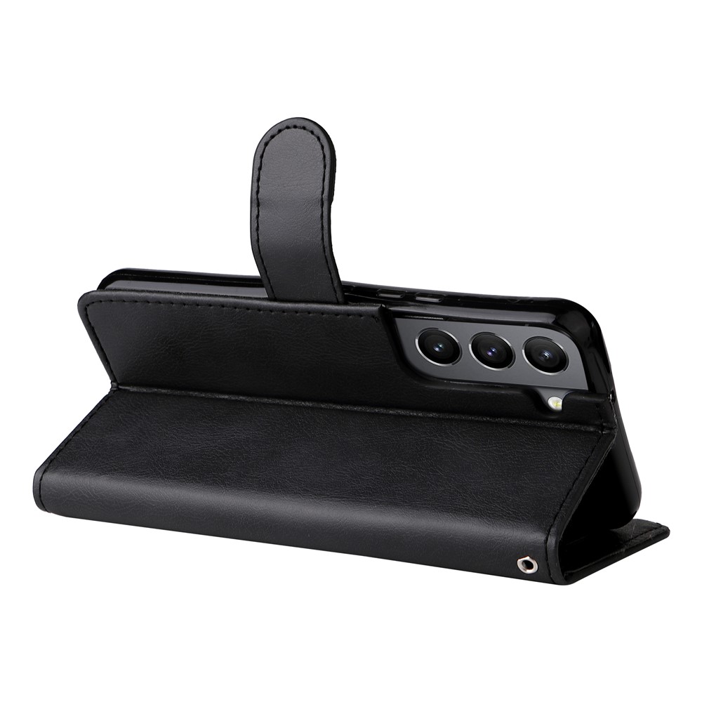 Solid Color Shockproof PU Leather Case Phone Protective Cover with Wallet Stand for Samsung Galaxy S22 - Black-6