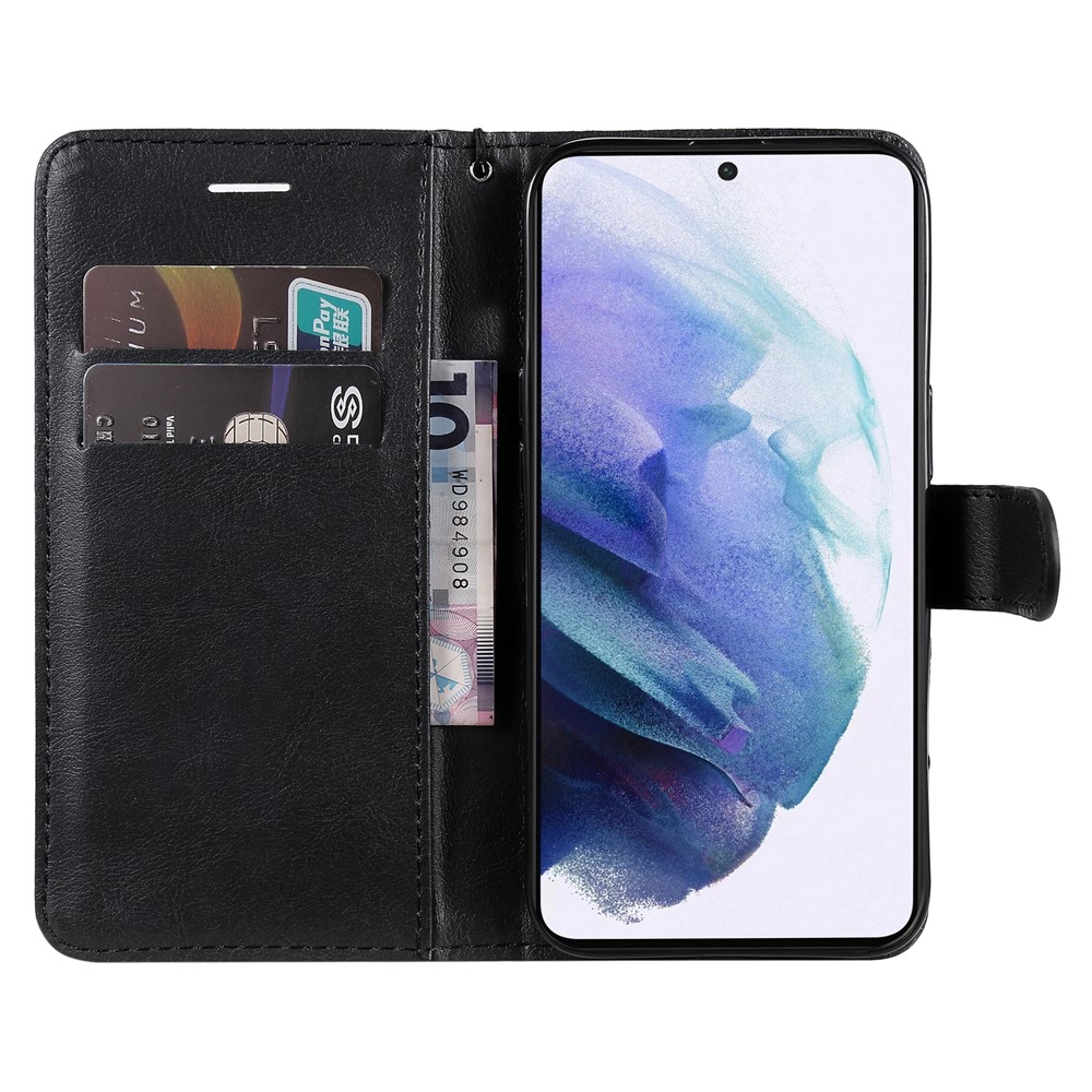 Solid Color Shockproof PU Leather Case Phone Protective Cover with Wallet Stand for Samsung Galaxy S22 - Black-7