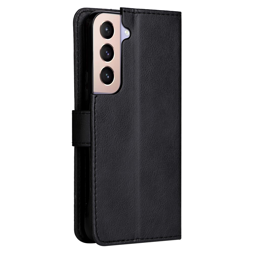 Solid Color PU Leather Mobile Phone Case Protective Cover with Wallet Stand for Samsung Galaxy S22 Plus - Black-4