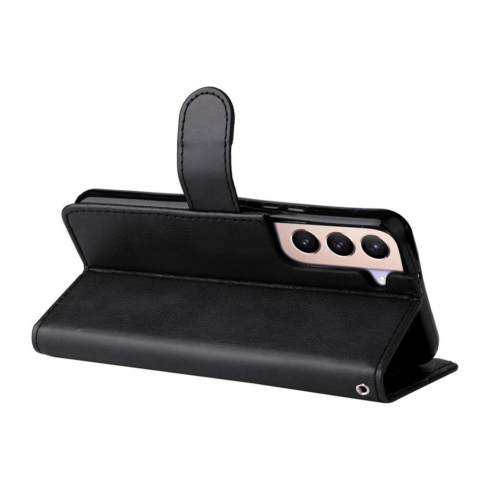 Solid Color PU Leather Mobile Phone Case Protective Cover with Wallet Stand for Samsung Galaxy S22 Plus - Black-5