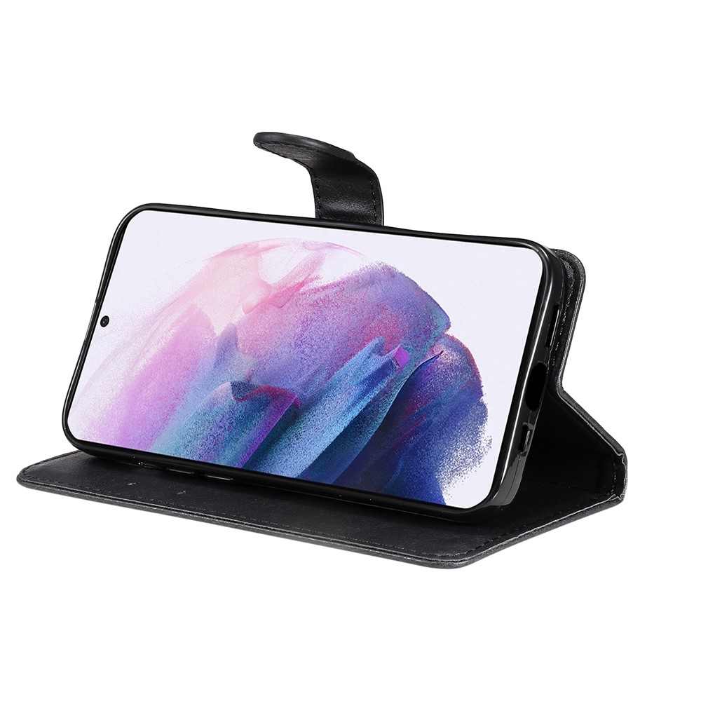 Solid Color PU Leather Mobile Phone Case Protective Cover with Wallet Stand for Samsung Galaxy S22 Plus - Black-6
