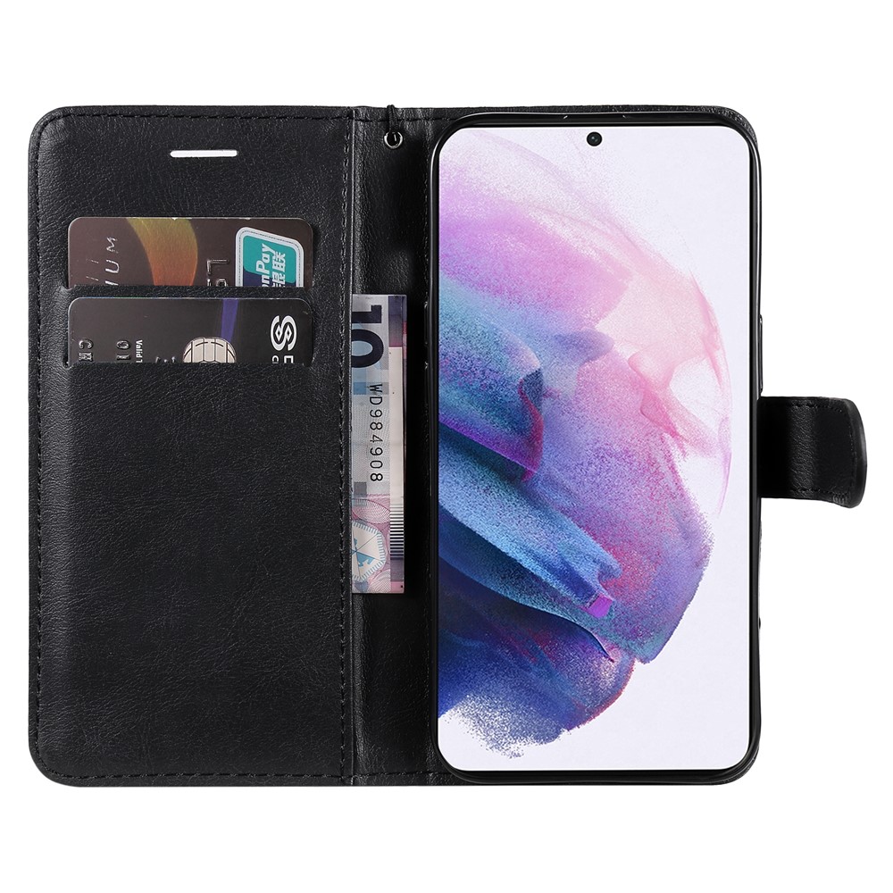 Solid Color PU Leather Mobile Phone Case Protective Cover with Wallet Stand for Samsung Galaxy S22 Plus - Black-7