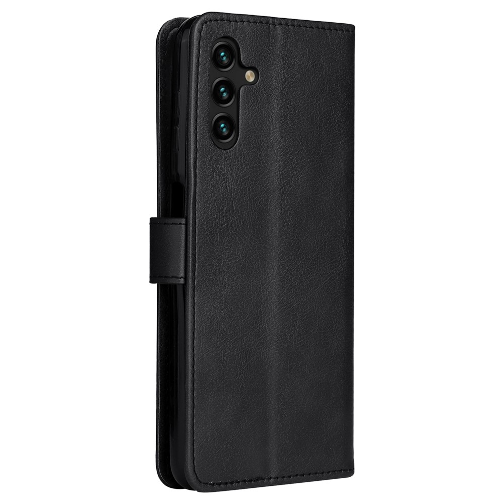 PU Leather Phone Case Solid Color Drop-proof Cover Shell with Wallet Stand for Samsung Galaxy A13 5G - Black-4
