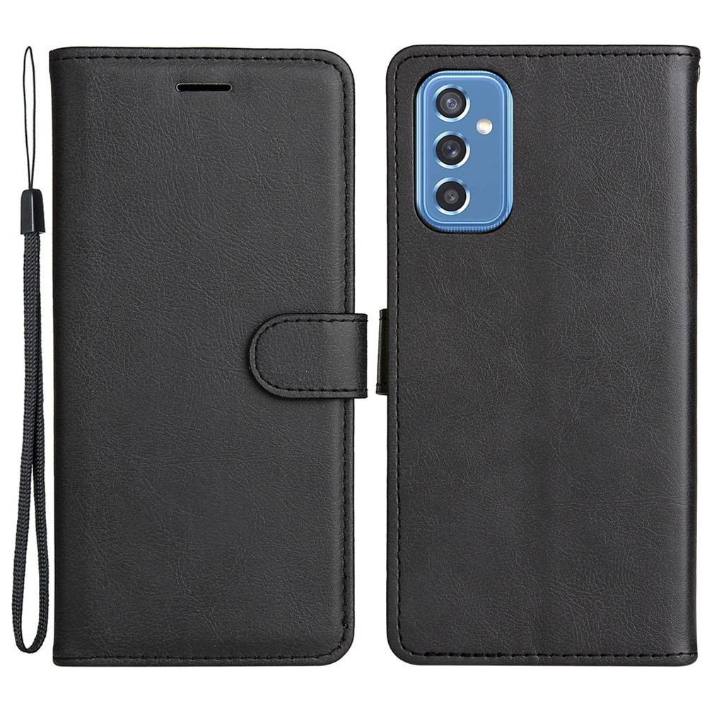 Solid Color PU Leather Wallet Stand Phone Case Protection Cover Shell for Samsung Galaxy M52 5G - Black-1