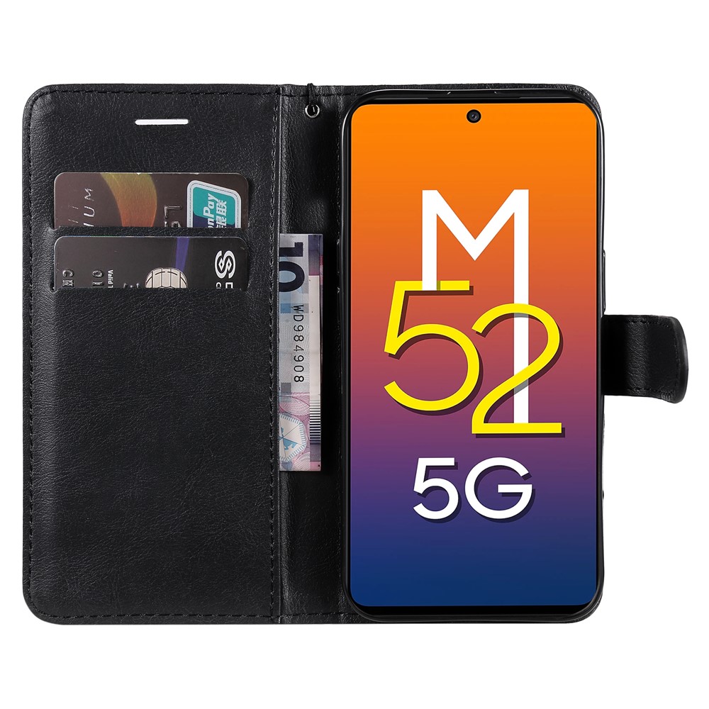 Solid Color PU Leather Wallet Stand Phone Case Protection Cover Shell for Samsung Galaxy M52 5G - Black-7