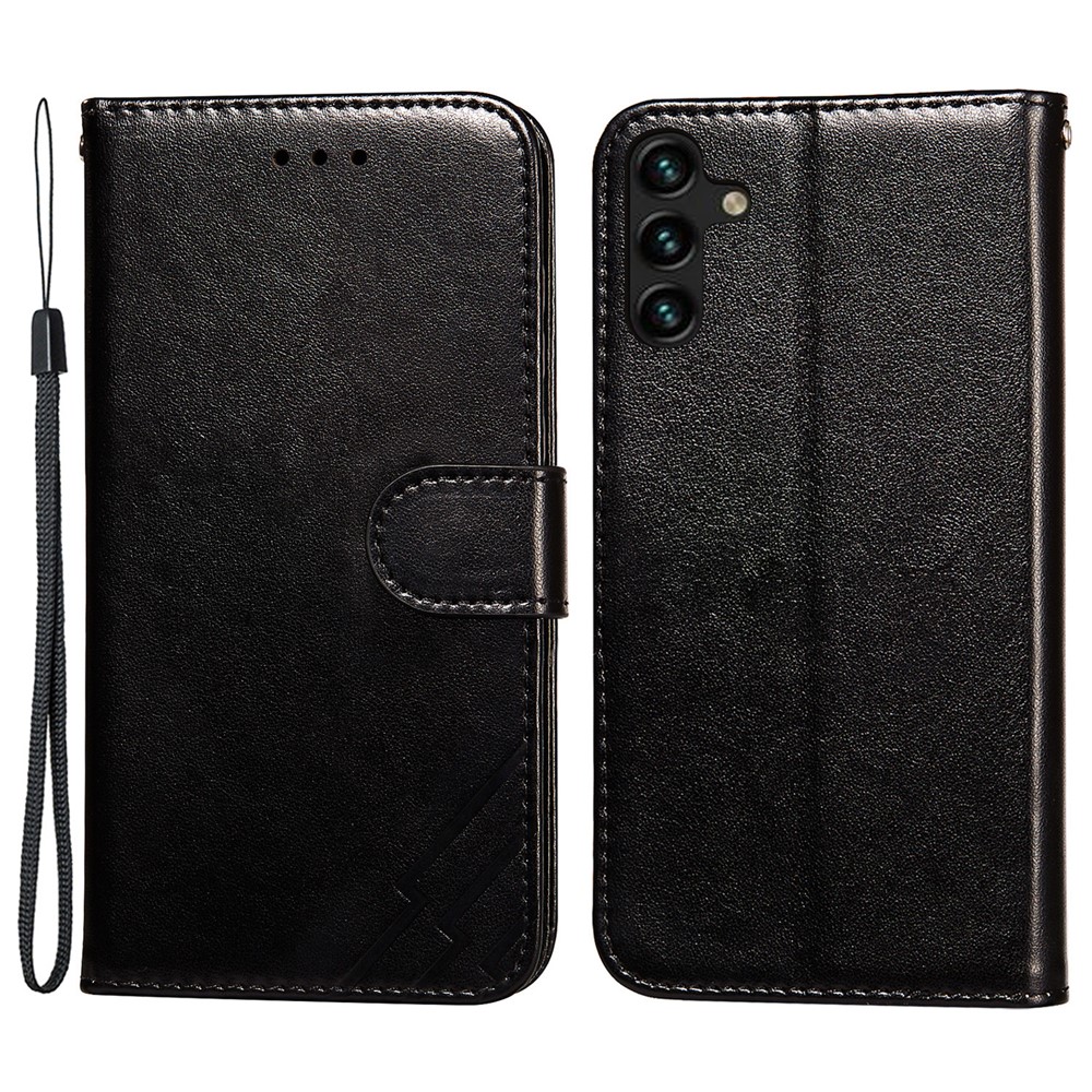Imprinted Three Stripes Pattern Anti-fall PU Leather and TPU Wallet Phone Case Cover for Samsung Galaxy A13 5G - Black-1