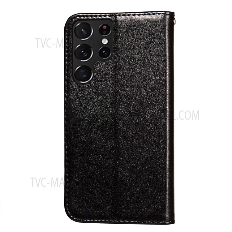 All-round Protection Phone Case Stand PU Leather and TPU Imprinted Three Stripes Pattern Wallet Phone Covering Shell for Samsung Galaxy S22 Ultra - Black-3