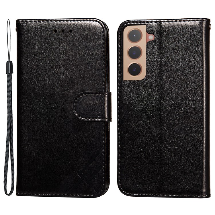 Flip Phone Case PU Leather and TPU Imprinted Three Stripes Pattern Wallet Phone Cover for Samsung Galaxy S22 - Black-1