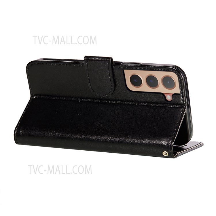 Flip Phone Case PU Leather and TPU Imprinted Three Stripes Pattern Wallet Phone Cover for Samsung Galaxy S22 - Black-5