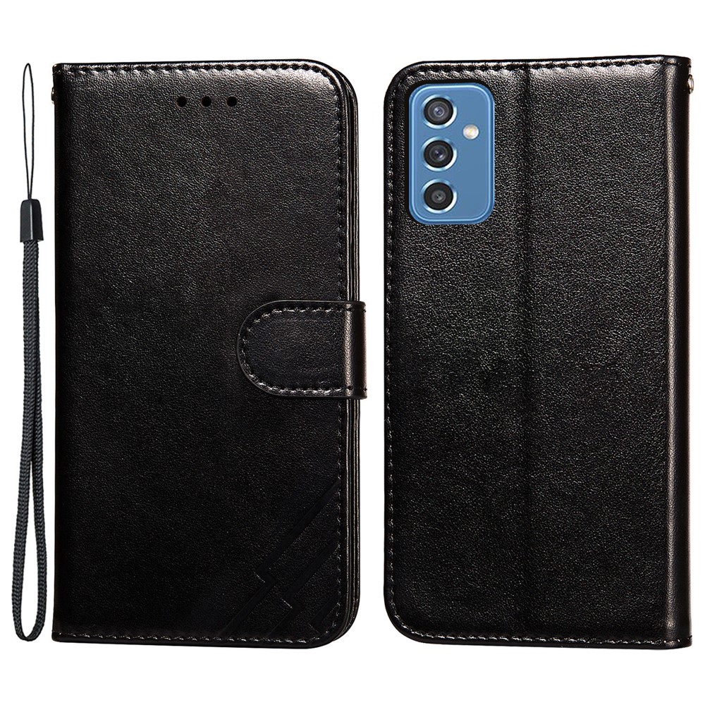 Imprinted Three Stripes Pattern Phone Case Handy Strap Anti-drop Stand PU Leather + TPU Wallet Cover for Samsung Galaxy M52 5G - Black-1