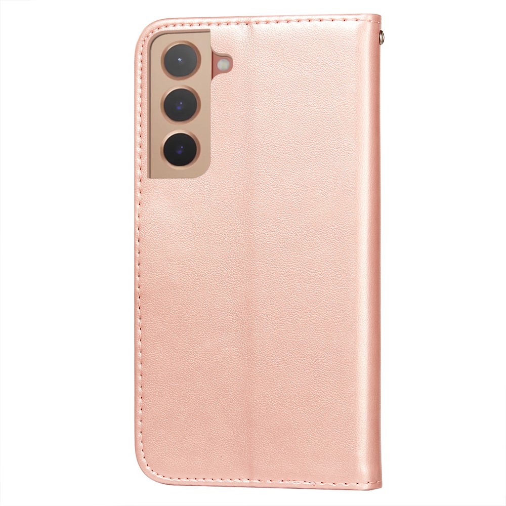 Anti-scratch Phone Covering TPU+PU Leather Wallet Stand Flip Smart Phone Case for Samsung Galaxy S22 - Rose Gold-3