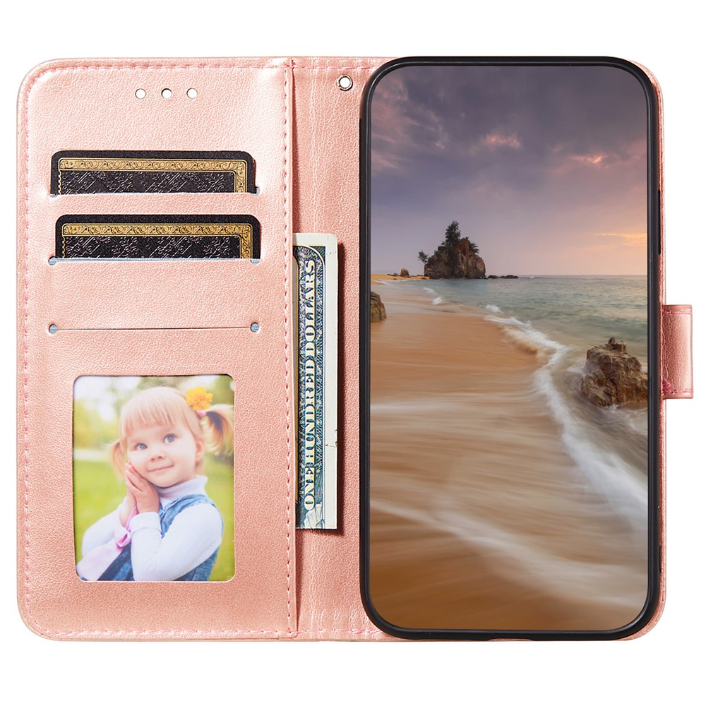 Anti-scratch Phone Covering TPU+PU Leather Wallet Stand Flip Smart Phone Case for Samsung Galaxy S22 - Rose Gold-4