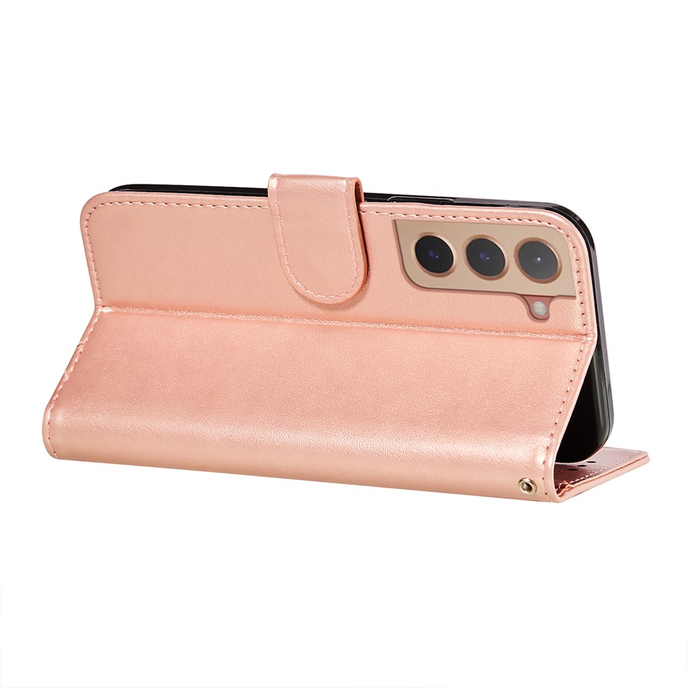 Anti-scratch Phone Covering TPU+PU Leather Wallet Stand Flip Smart Phone Case for Samsung Galaxy S22 - Rose Gold-6