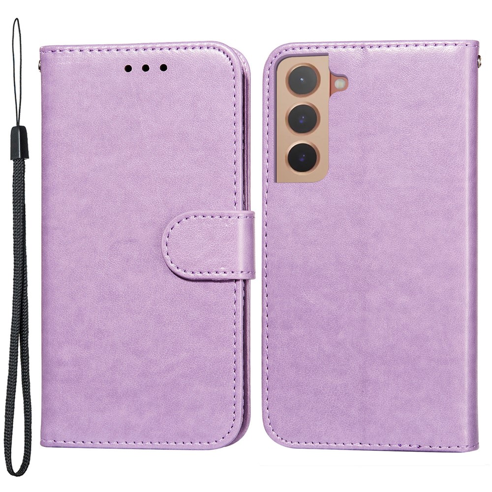 Wallet Flip Phone Cover Dual-sided Magnetic Closure Solid Color PU Leather Stand Phone Case for Samsung Galaxy S22 Plus - Purple-1
