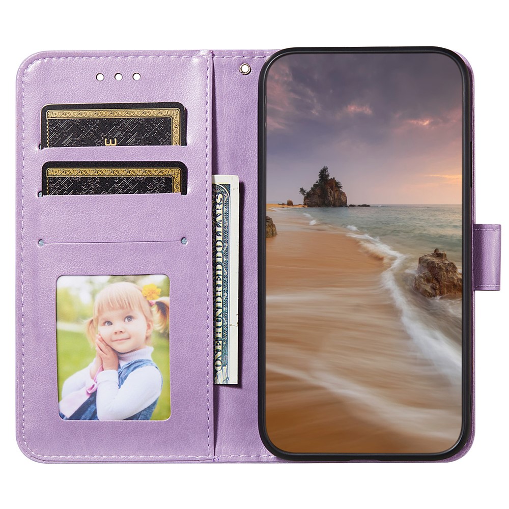 Wallet Flip Phone Cover Dual-sided Magnetic Closure Solid Color PU Leather Stand Phone Case for Samsung Galaxy S22 Plus - Purple-4