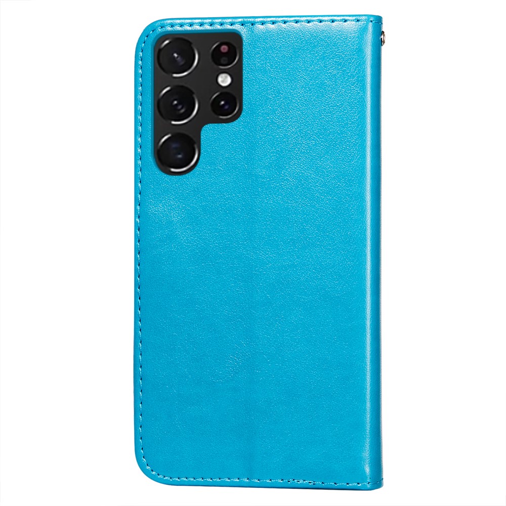 Anti-scratch Flip Phone Cover Solid Color PU Leather Wallet Stand Phone Case for Samsung Galaxy S22 Ultra - Blue-3