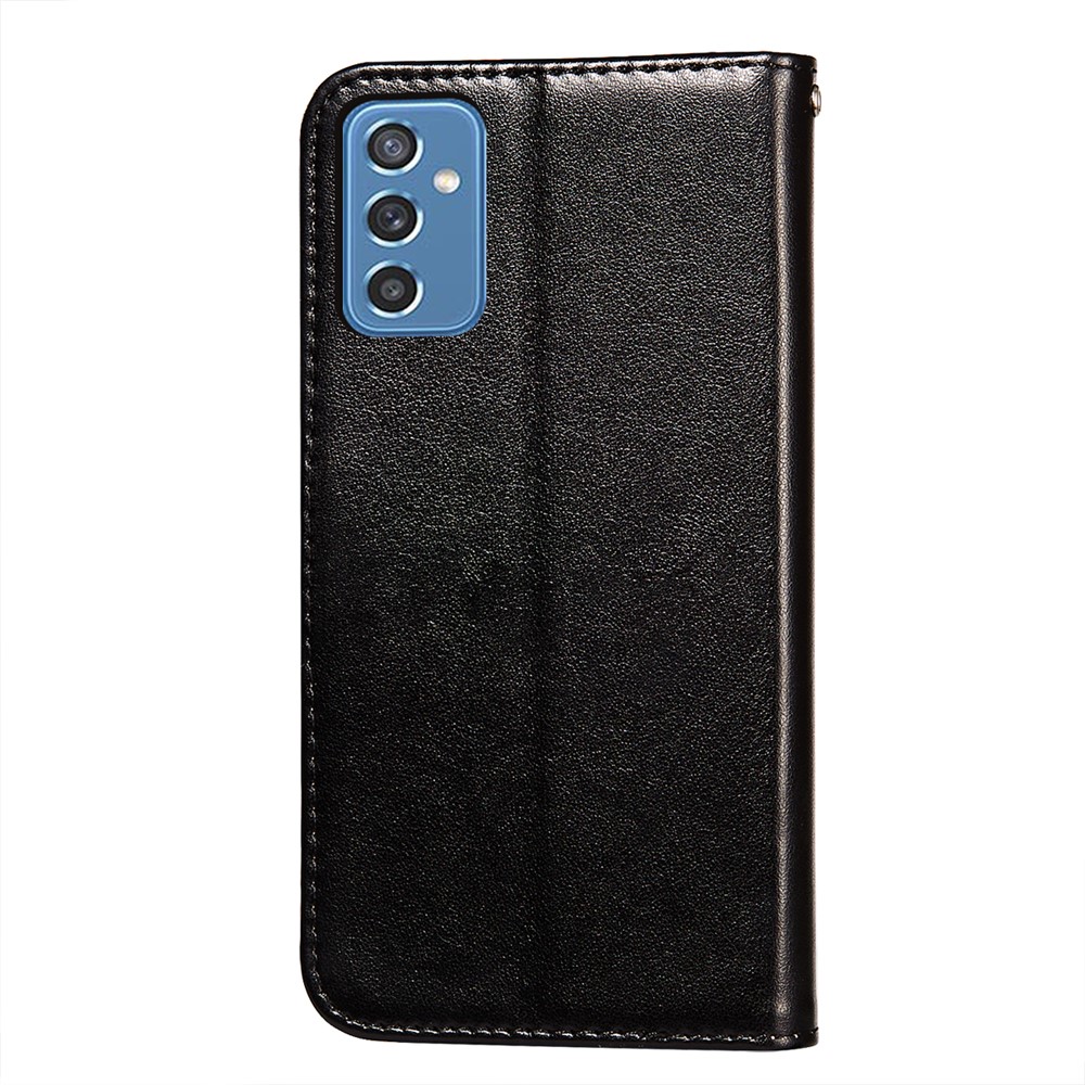 Wrist Strap Dual-sided Magnetic Closure Solid Color TPU+PU Leather Wallet Stand Flip Cover Phone Case for Samsung Galaxy M52 5G - Black-3