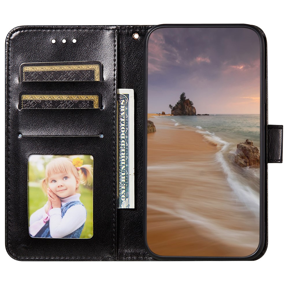 Wrist Strap Dual-sided Magnetic Closure Solid Color TPU+PU Leather Wallet Stand Flip Cover Phone Case for Samsung Galaxy M52 5G - Black-4