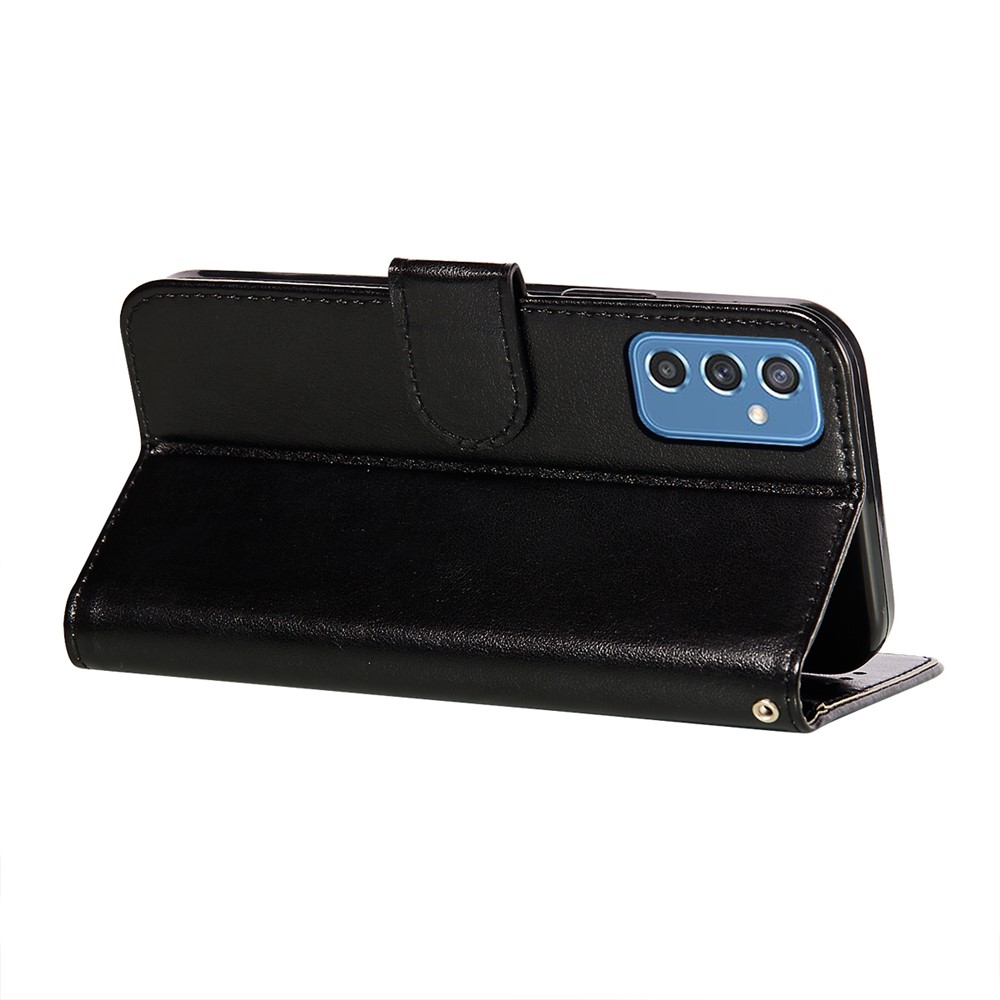 Wrist Strap Dual-sided Magnetic Closure Solid Color TPU+PU Leather Wallet Stand Flip Cover Phone Case for Samsung Galaxy M52 5G - Black-6