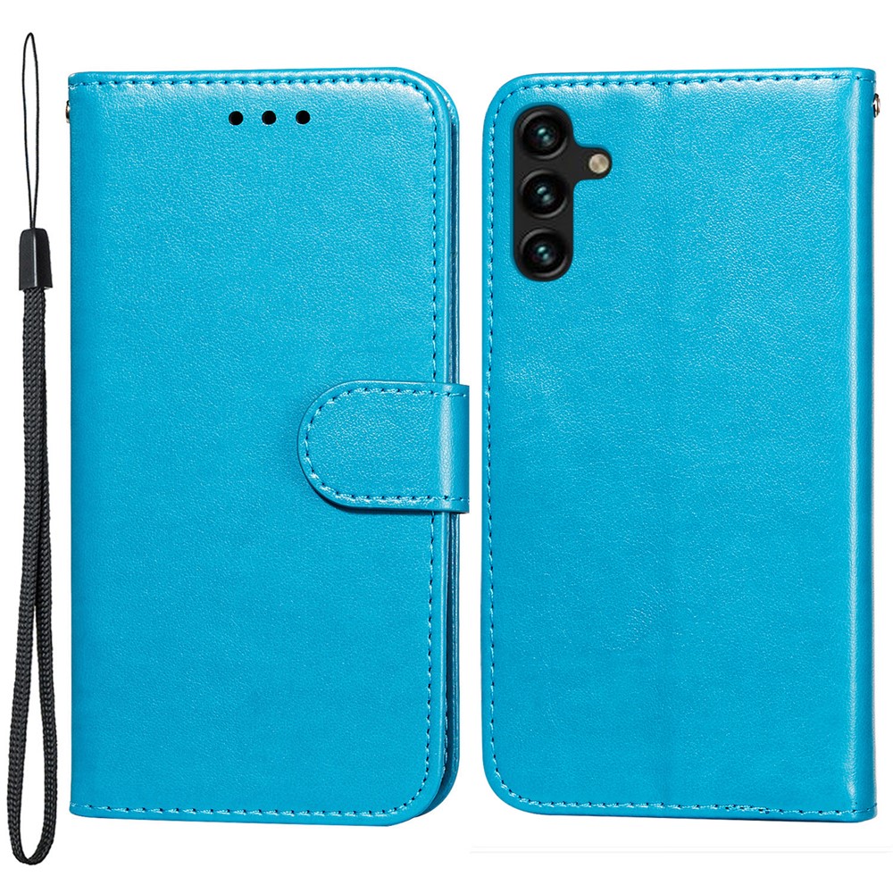 Dual-sided Magnetic Closure Solid Color PU Leather Wallet Stand Flip Cover Phone Case with Wrist Strap for Samsung Galaxy A13 5G - Blue-1