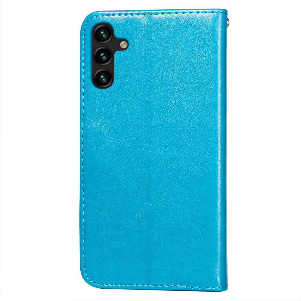 Dual-sided Magnetic Closure Solid Color PU Leather Wallet Stand Flip Cover Phone Case with Wrist Strap for Samsung Galaxy A13 5G - Blue-3