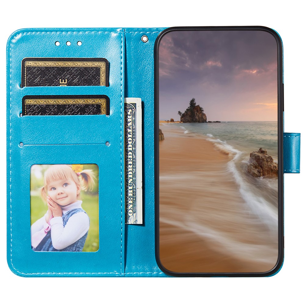 Dual-sided Magnetic Closure Solid Color PU Leather Wallet Stand Flip Cover Phone Case with Wrist Strap for Samsung Galaxy A13 5G - Blue-4