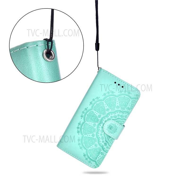 For Samsung Galaxy S22 Ultra Flip Phone Cover Imprint Flower Leather Wallet Stand Cover - Green-7