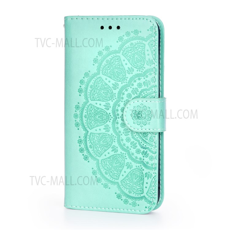 Flip Phone Cover Imprint Mandala Flower Leather Wallet Stand Mobile Phone Case for Samsung Galaxy S22 Plus - Green-2