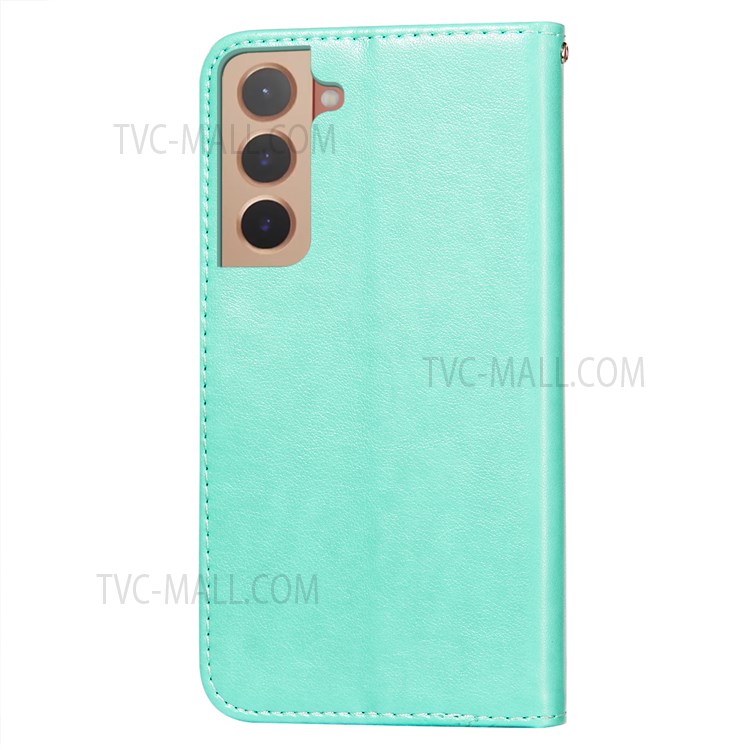 Flip Phone Cover Imprint Mandala Flower Leather Wallet Stand Mobile Phone Case for Samsung Galaxy S22 Plus - Green-3