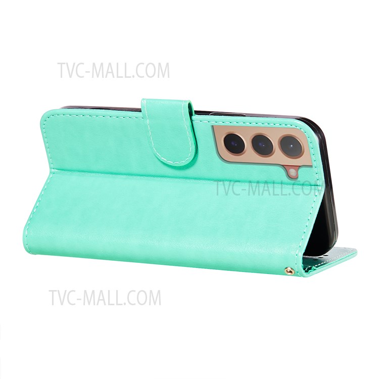 Flip Phone Cover Imprint Mandala Flower Leather Wallet Stand Mobile Phone Case for Samsung Galaxy S22 Plus - Green-6