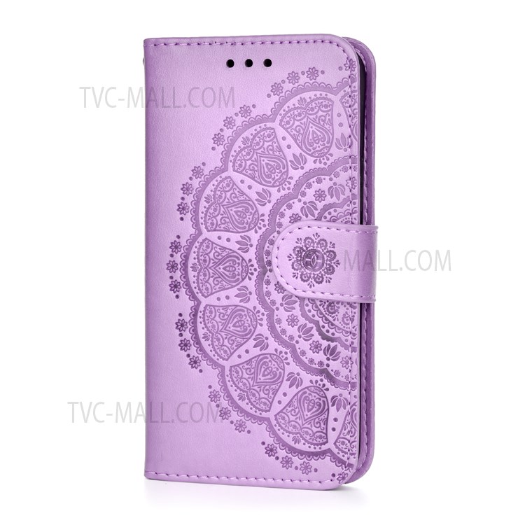 Foldable Stand Anti-scratch Flip Imprint Flower Leather Wallet Cover Case for Samsung Galaxy S22 - Purple-2