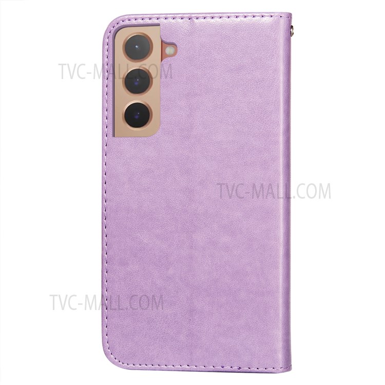 Foldable Stand Anti-scratch Flip Imprint Flower Leather Wallet Cover Case for Samsung Galaxy S22 - Purple-3