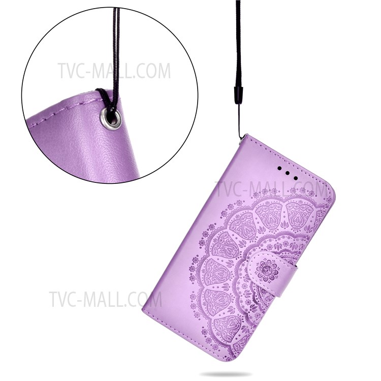 Foldable Stand Anti-scratch Flip Imprint Flower Leather Wallet Cover Case for Samsung Galaxy S22 - Purple-7