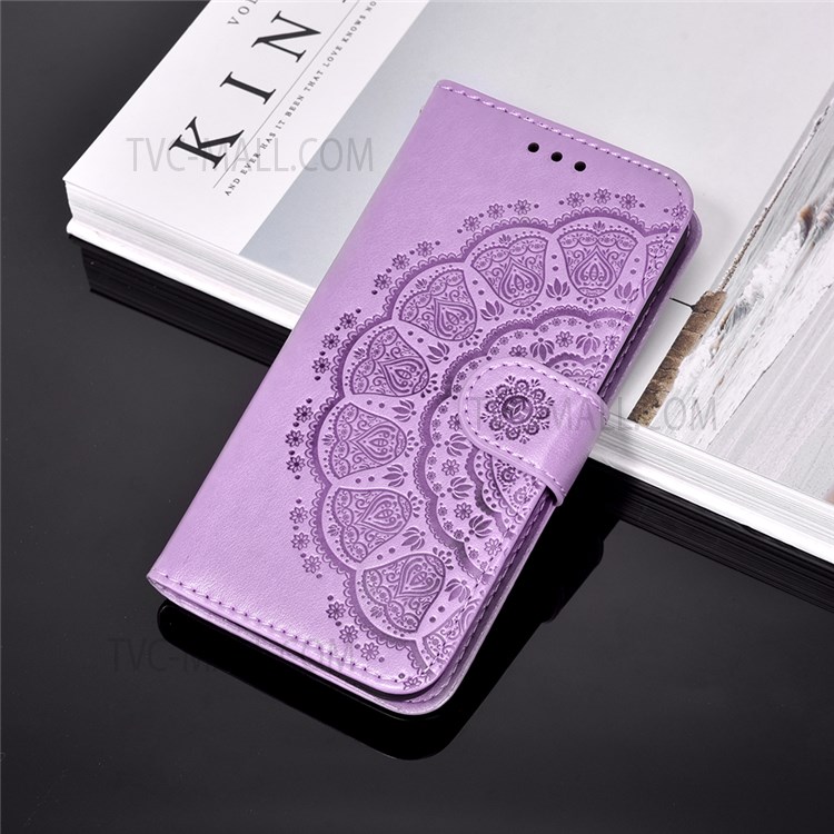 Foldable Stand Anti-scratch Flip Imprint Flower Leather Wallet Cover Case for Samsung Galaxy S22 - Purple-8