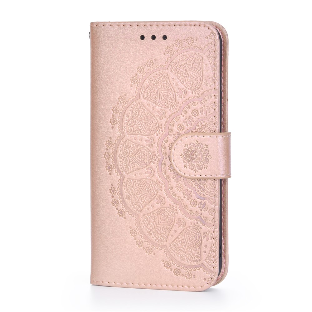 Flip Imprint Flower Leather Wallet Stand Cover Case for Samsung Galaxy A13 5G - Rose Gold-2