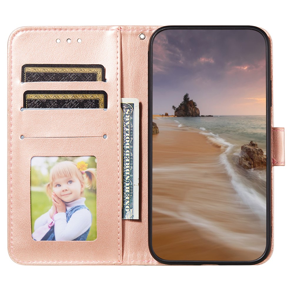 Flip Imprint Flower Leather Wallet Stand Cover Case for Samsung Galaxy A13 5G - Rose Gold-4