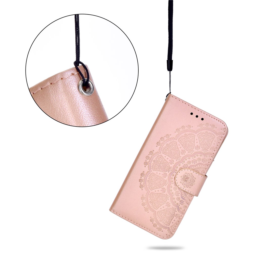 Flip Imprint Flower Leather Wallet Stand Cover Case for Samsung Galaxy A13 5G - Rose Gold-7