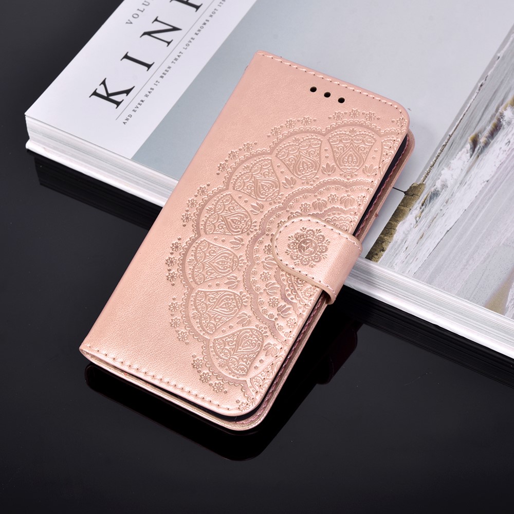 Flip Imprint Flower Leather Wallet Stand Cover Case for Samsung Galaxy A13 5G - Rose Gold-8